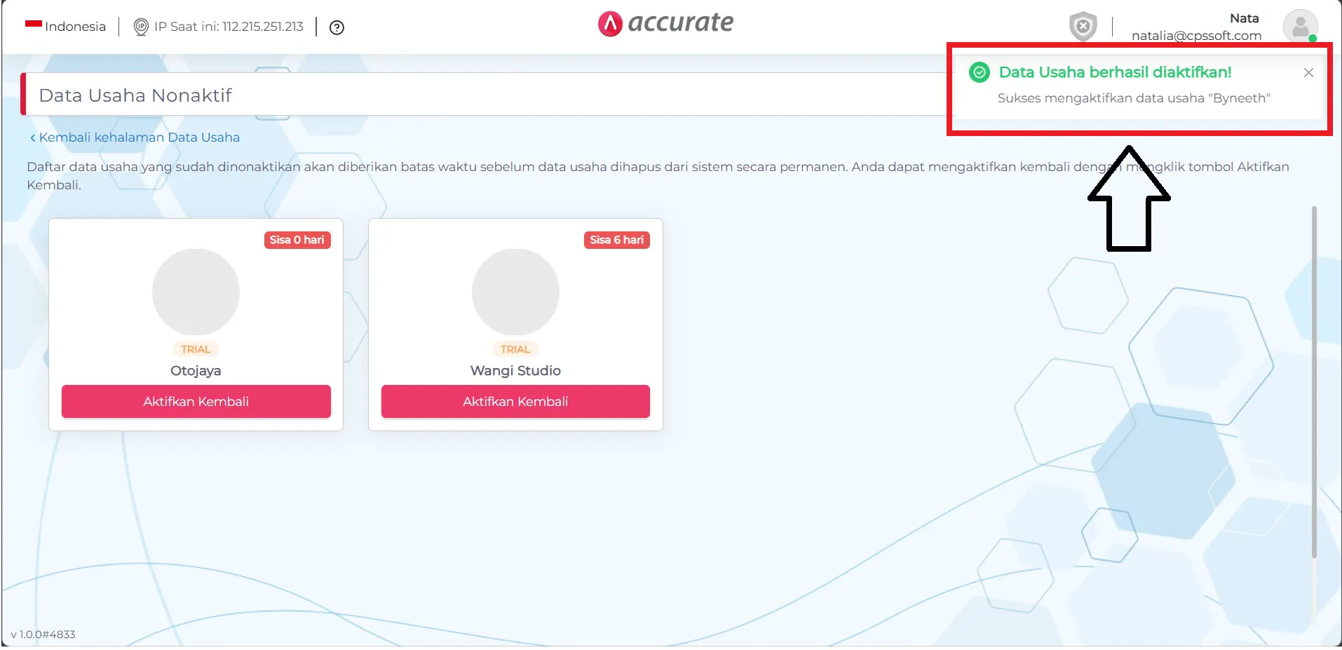 3 Memulihkan Database Accurate Online Yang Dinonaktifkan